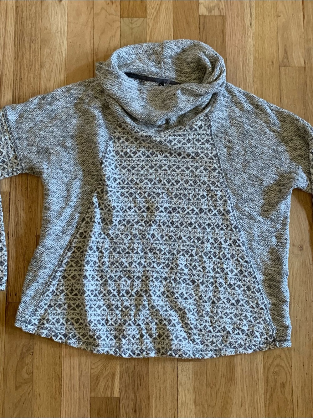 Textured Gray Cowl Neck Sweater with Patterned Front